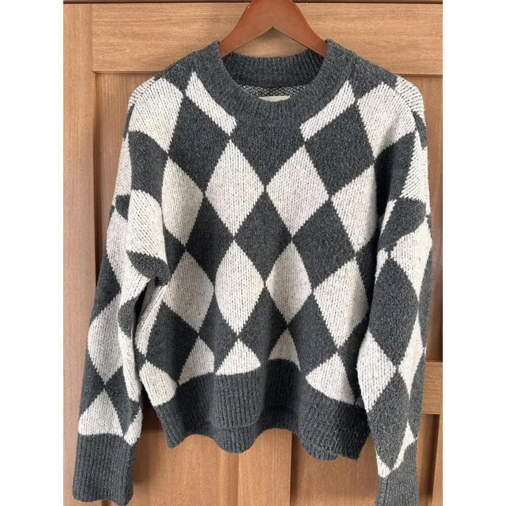 Abercrombie & Fitch Grey Wool Blend Argyle Diamond Check Sweater Women’s Medium